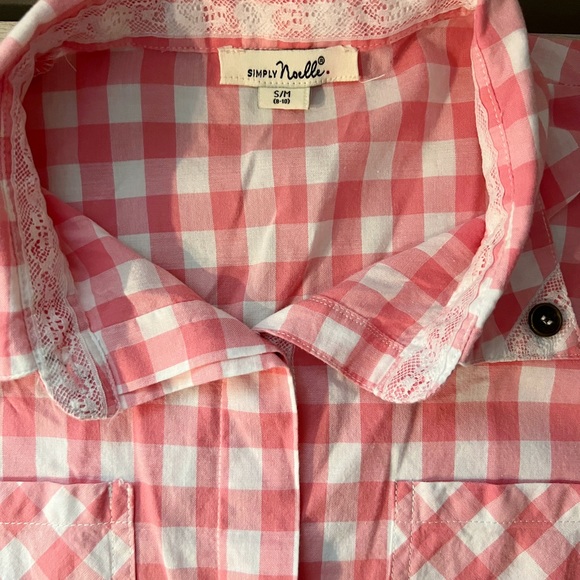 Pink Gingham Shirt Small Medium Simply Noelle Collared Button Down - Picture 4 of 7